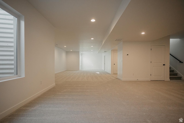3537 E 1120 S Unit 110, Spanish Fork, UT 84660 - corridor featuring recessed lighting, light carpet, stairs, and baseboards