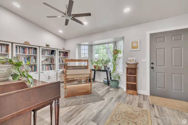1135 E 220 N, Heber City, UT 84032 - entryway with lofted ceiling, ceiling fan, wood finished floors, recessed lighting, and baseboards