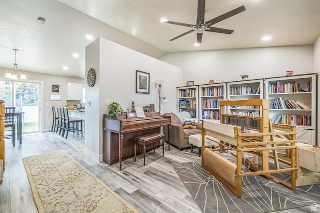 1135 E 220 N, Heber City, UT 84032 - sitting room with wood finished floors, a ceiling fan, lofted ceiling, and a chandelier