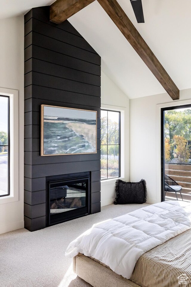 5348 W 10700 N Unit 2, Highland, UT 84003 - carpeted bedroom with a fireplace and access to exterior