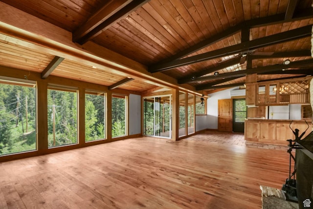 365 Parkview Dr, Summit Park, UT 84098 - unfurnished living room with hardwood / wood-style floors and wood ceiling