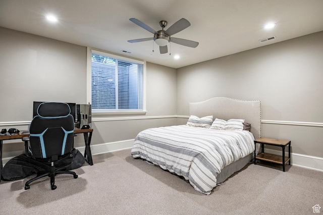 2177 W 9240 S, West Jordan, UT 84088 - bedroom with baseboards, carpet, recessed lighting, ceiling fan, and an office area
