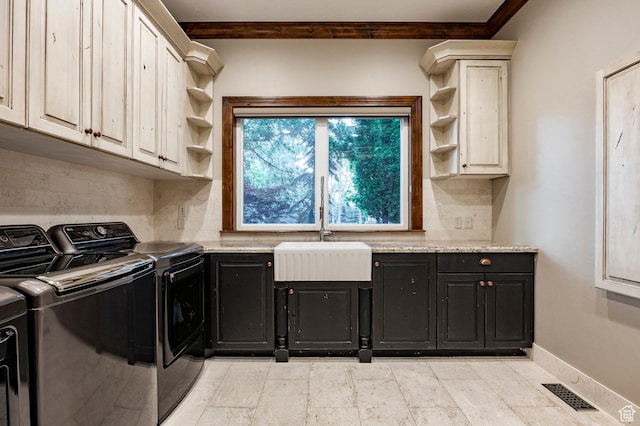 2177 W 9240 S, West Jordan, UT 84088 - washroom featuring cabinet space, washer and clothes dryer, baseboards, and ornamental molding