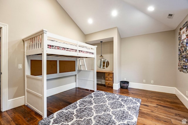 2177 W 9240 S, West Jordan, UT 84088 - bedroom featuring wood finished floors, high vaulted ceiling, baseboards, and recessed lighting