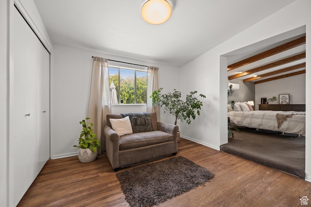 3681 S Terrace Heights Rd, Millcreek, UT 84109 - living area featuring wood finished floors, baseboards, and beam ceiling