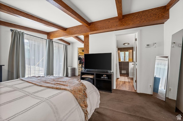 3681 S Terrace Heights Rd, Millcreek, UT 84109 - carpeted bedroom featuring beamed ceiling and ensuite bath