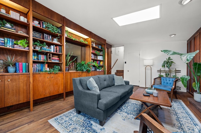 3681 S Terrace Heights Rd, Millcreek, UT 84109 - living room with stairs, wood finished floors, and a skylight