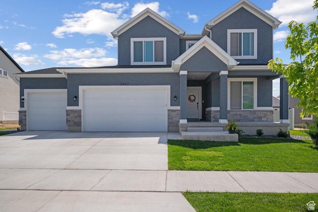 2447 W Santa Fe Dr, Mapleton, UT 84664 - craftsman-style house featuring stone siding, stucco siding, and a front yard