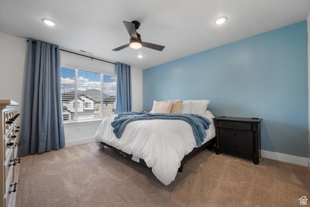 2447 W Santa Fe Dr, Mapleton, UT 84664 - bedroom with carpet flooring, baseboards, recessed lighting, and a ceiling fan