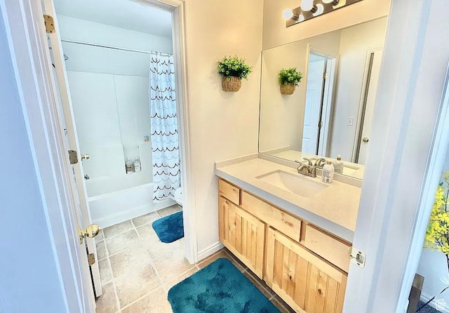 6680 S Leichen Ct, West Jordan, UT 84081 - full bathroom with vanity, shower / tub combo, and tile patterned flooring