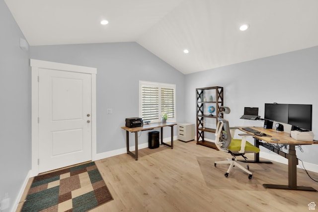 257 N 1125 W, Clearfield, UT 84015 - home office with vaulted ceiling, light wood finished floors, baseboards, and recessed lighting