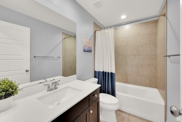 257 N 1125 W, Clearfield, UT 84015 - bathroom featuring vanity, toilet, tile patterned floors, shower / bath combination with curtain, and recessed lighting
