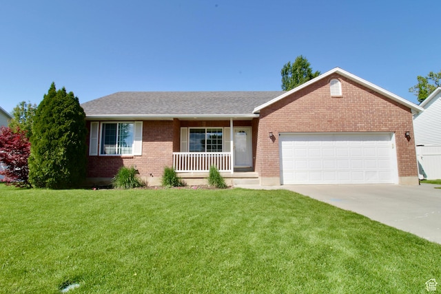1533 S Dover Dr, Spanish Fork, UT 84660 - single story home featuring brick siding, a garage, a front yard, driveway, and covered porch