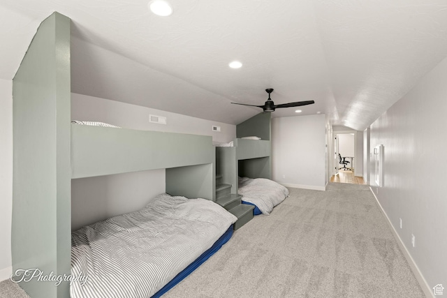 3134 E Blue Heron Dr S, St George, UT 84790 - bedroom featuring vaulted ceiling, carpet floors, baseboards, recessed lighting, and a ceiling fan