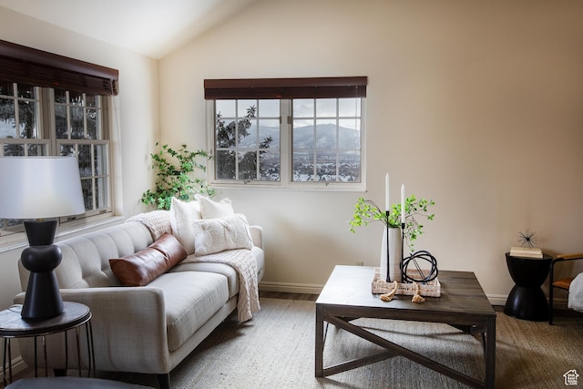 874 W Schneitter Cir Unit 7, Midway, UT 84049 - living room featuring lofted ceiling, baseboards, and wood finished floors