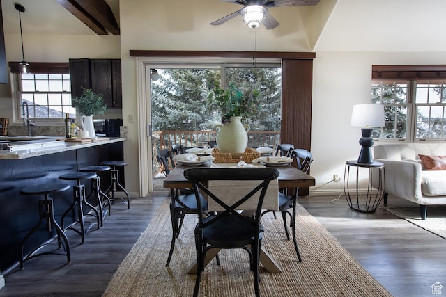 874 W Schneitter Cir Unit 7, Midway, UT 84049 - dining room featuring a ceiling fan, healthy amount of natural light, and dark wood-style floors