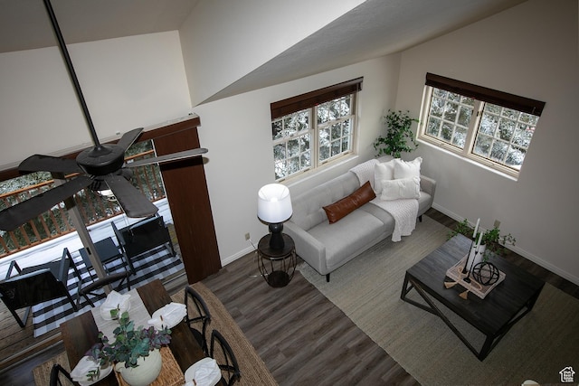 874 W Schneitter Cir Unit 7, Midway, UT 84049 - living room with wood finished floors, baseboards, and vaulted ceiling