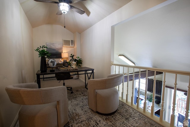 874 W Schneitter Cir Unit 7, Midway, UT 84049 - office area with a ceiling fan, vaulted ceiling, and a wall mounted air conditioner