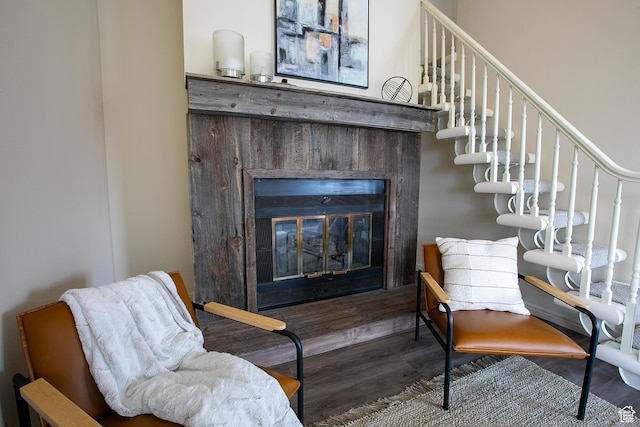 874 W Schneitter Cir Unit 7, Midway, UT 84049 - stairway featuring a glass covered fireplace and wood finished floors