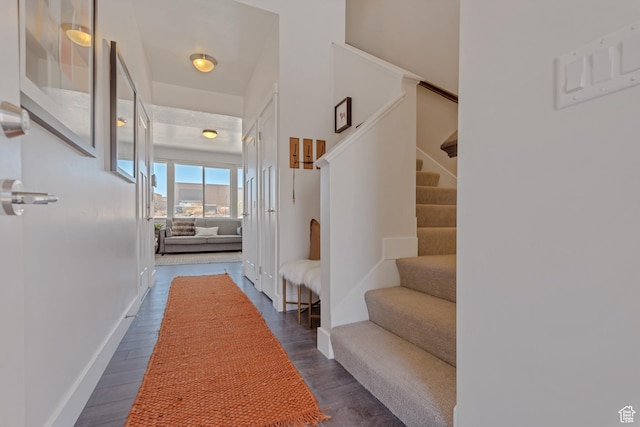 1344 N 1400 E Unit 02-07, Payson, UT 84651 - hall with stairway, dark wood-type flooring, and baseboards