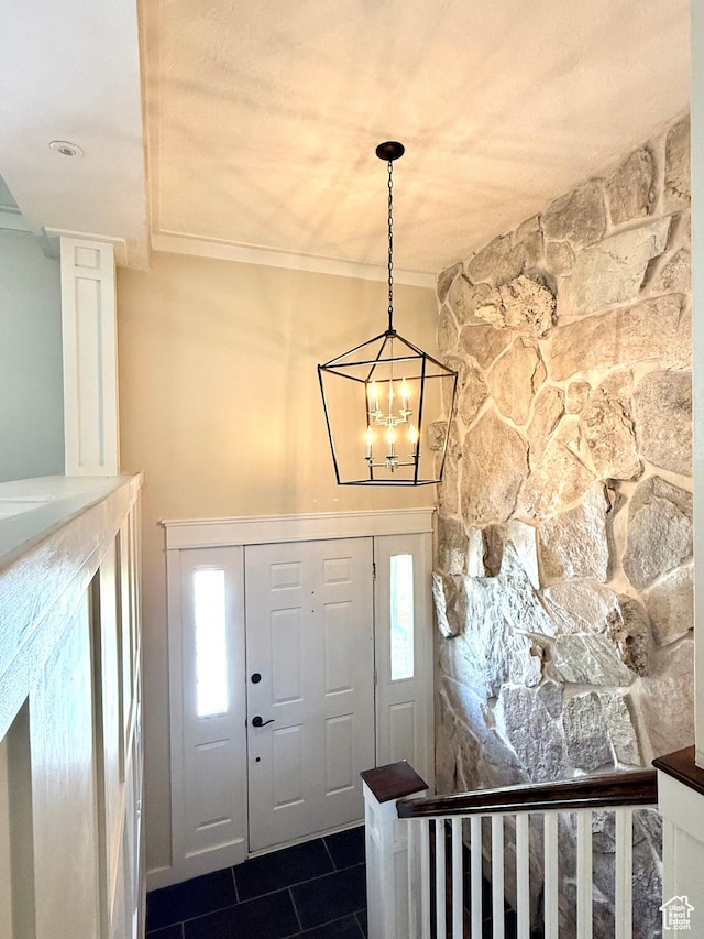 737 S 400 E, Payson, UT 84651 - entrance foyer with dark tile patterned flooring and a chandelier