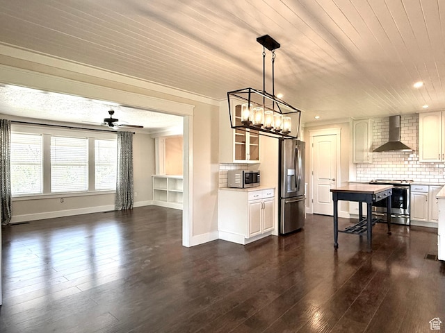737 S 400 E, Payson, UT 84651 - kitchen with stainless steel appliances, wall chimney exhaust hood, light countertops, backsplash, and dark wood-style flooring