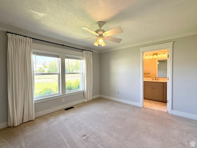 737 S 400 E, Payson, UT 84651 - unfurnished bedroom with light colored carpet, baseboards, crown molding, a textured ceiling, and a sink
