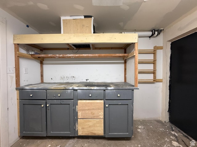 737 S 400 E, Payson, UT 84651 - kitchen with gray cabinetry, unfinished concrete flooring, and open shelves