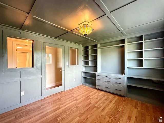 737 S 400 E, Payson, UT 84651 - unfurnished bedroom with coffered ceiling, light wood-style flooring, and a decorative wall