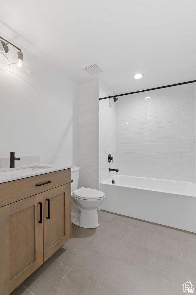 1782 E Bermondsey Ct, Holladay, UT 84117 - bathroom featuring toilet, vanity, shower / tub combination, and tile patterned floors