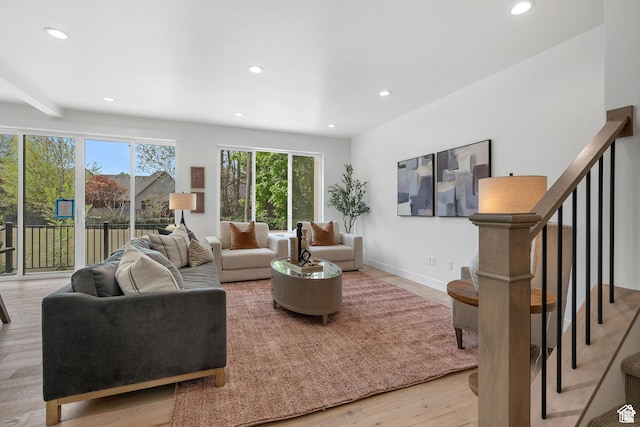 1782 E Bermondsey Ct, Holladay, UT 84117 - living room featuring recessed lighting, light wood-type flooring, and baseboards