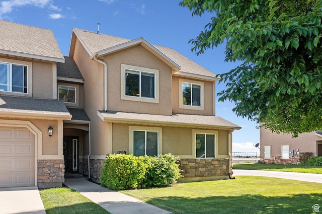 1099 W 200 S, Springville, UT 84663 - view of property with stone siding, stucco siding, a front yard, and roof with shingles