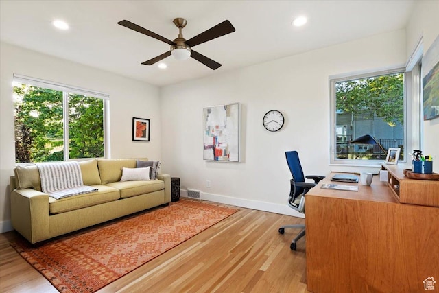 785 E Tenth Ave N, Salt Lake City, UT 84103 - home office with light wood finished floors, a ceiling fan, recessed lighting, and baseboards