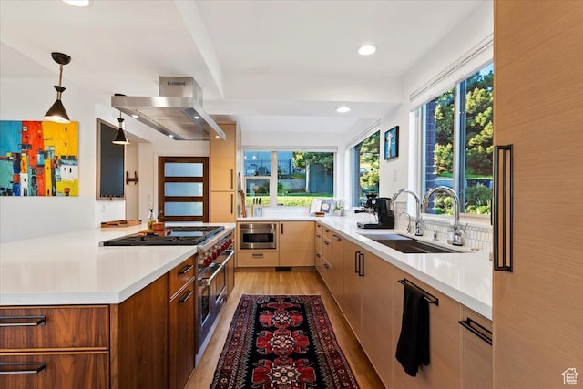 785 E Tenth Ave N, Salt Lake City, UT 84103 - kitchen with a sink, ventilation hood, light countertops, light wood-style floors, and cooktop
