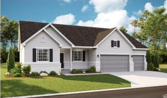 651 S Eyring Pl Unit 611, Grantsville, UT 84029 - view of front of home with driveway, a front yard, and stucco siding