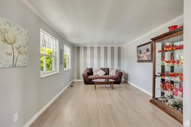 1254 W 2700 S, Syracuse, UT 84075 - living area with ornamental molding, light wood-type flooring, and baseboards