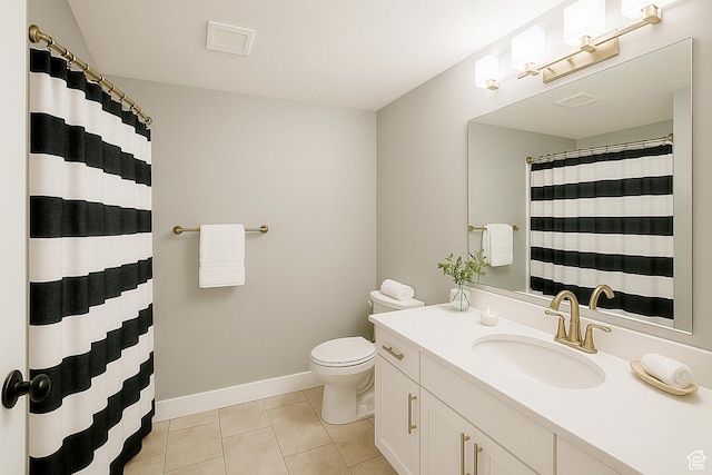 13211 S Weatherford Ln W, Herriman, UT 84096 - full bathroom with tile patterned flooring, toilet, vanity, baseboards, and a shower with shower curtain