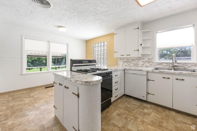 810 Canyon Rd, Ogden, UT 84404 - kitchen featuring white dishwasher, range with gas stovetop, a sink, a peninsula, and plenty of natural light