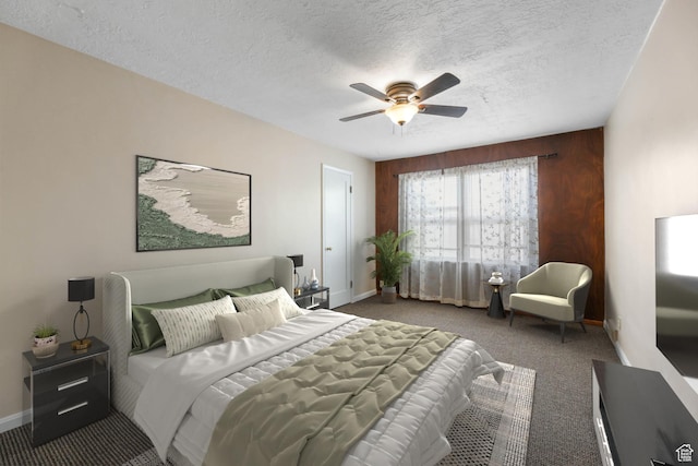 810 Canyon Rd, Ogden, UT 84404 - carpeted bedroom featuring baseboards, a textured ceiling, and ceiling fan