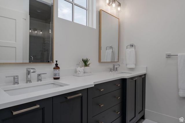 517 N Farm Hill Ln, Midway, UT 84049 - bathroom with double vanity and a shower with shower door