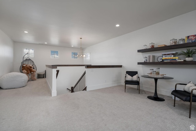 517 N Farm Hill Ln, Midway, UT 84049 - sitting room featuring an upstairs landing, carpet flooring, recessed lighting, and baseboards