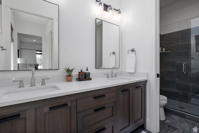 517 N Farm Hill Ln, Midway, UT 84049 - full bathroom with double vanity, toilet, and a shower stall