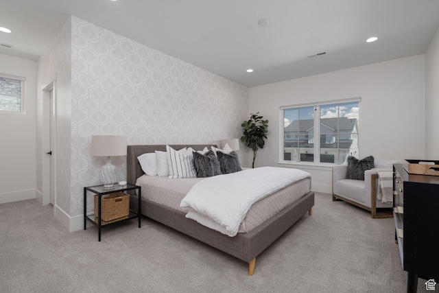 517 N Farm Hill Ln, Midway, UT 84049 - bedroom with wallpapered walls, carpet, baseboards, and recessed lighting