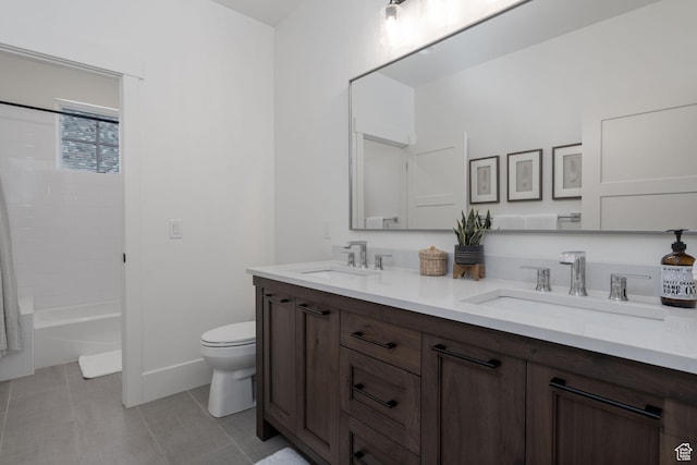 517 N Farm Hill Ln, Midway, UT 84049 - bathroom with toilet, double vanity, tile patterned flooring, and shower / tub combination