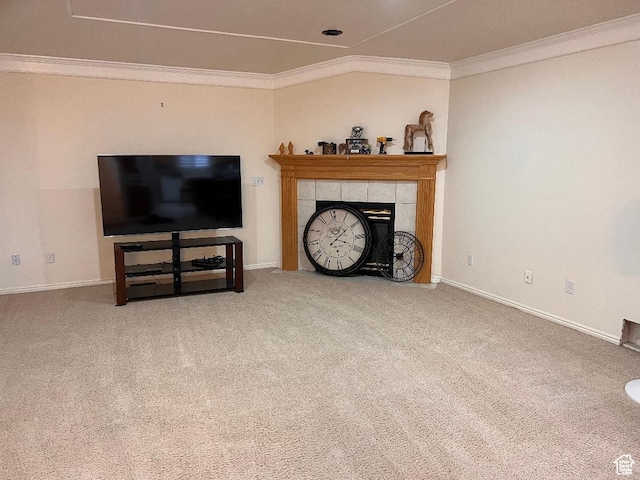 756 W 4375 S, Riverdale, UT 84405 - carpeted living room with ornamental molding, baseboards, and a fireplace