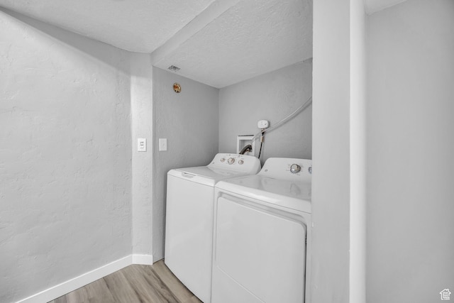 326 E 39th S, South Ogden, UT 84405 - washroom featuring washing machine and dryer, light wood finished floors, a textured ceiling, baseboards, and a textured wall
