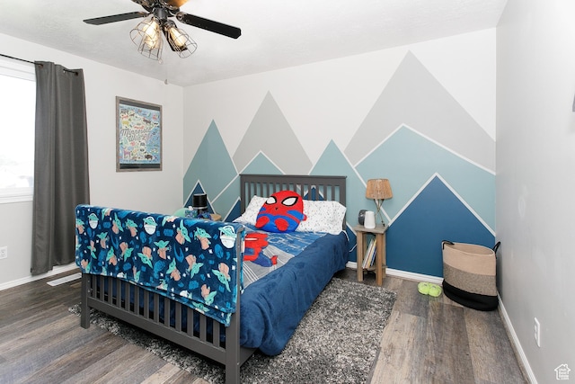 1062 Creek View Dr, Fruit Heights, UT 84037 - bedroom with wood finished floors, baseboards, and a ceiling fan
