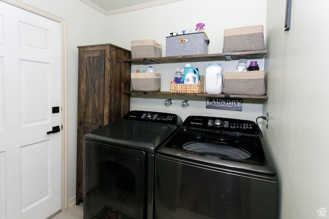 1062 Creek View Dr, Fruit Heights, UT 84037 - washroom featuring washing machine and clothes dryer and crown molding