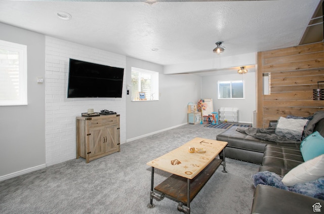 1062 Creek View Dr, Fruit Heights, UT 84037 - living area featuring light carpet, baseboards, and a textured ceiling