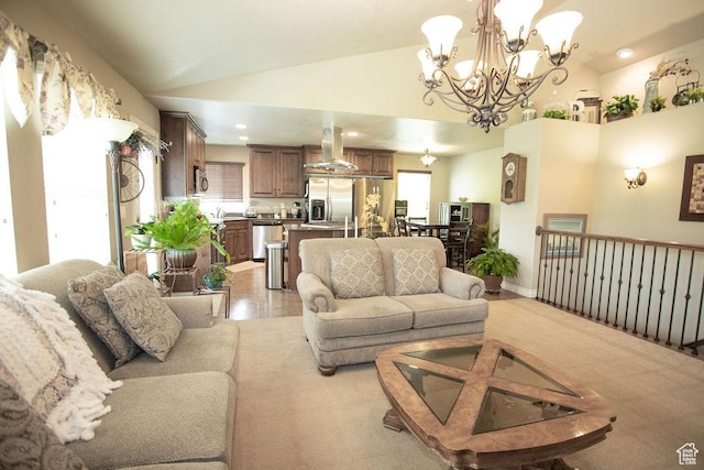 3234 N 550 W, Pleasant View, UT 84414 - living area with a chandelier, high vaulted ceiling, and recessed lighting